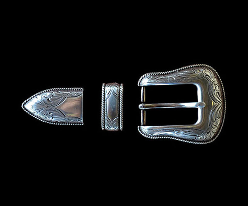 1" Silver Belt Buckle Set with Rope Trim and Solid Tip
