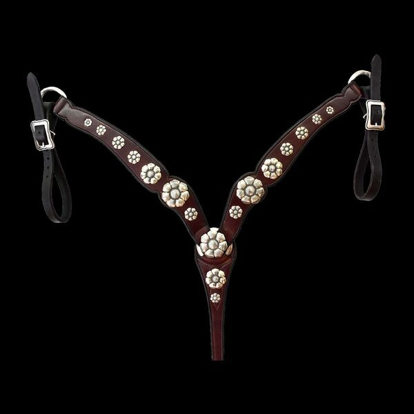 SHAPED BORDEAUX BREAST COLLAR WITH FLORAL MINCER CONCHOS